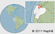 Savanna Style Location Map of Tulcan, highlighted country, highlighted parent region, within the entire country, hill shading