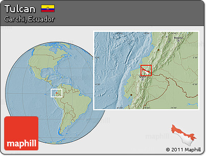 Savanna Style Location Map of Tulcan, highlighted parent region, hill shading