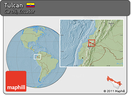 Savanna Style Location Map of Tulcan, hill shading