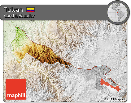 Physical Map of Tulcan, lighten