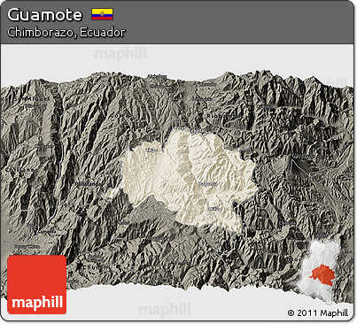 Shaded Relief 3D Map of Guamote, darken