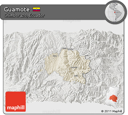 Shaded Relief 3D Map of Guamote, lighten, semi-desaturated