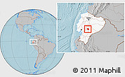 Gray Location Map of Guamote, highlighted country, within the entire country, hill shading