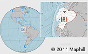 Gray Location Map of Guamote, highlighted country, highlighted parent region, hill shading