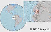 Gray Location Map of Guamote, highlighted parent region, hill shading