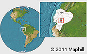 Satellite Location Map of Guamote, highlighted country, highlighted parent region, within the entire country
