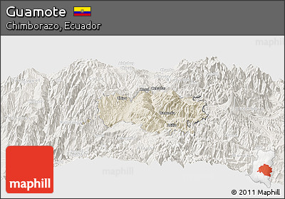 Shaded Relief Panoramic Map of Guamote, lighten