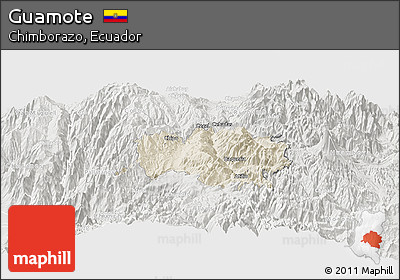 Shaded Relief Panoramic Map of Guamote, lighten, semi-desaturated