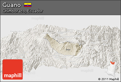 Shaded Relief Panoramic Map of Guano, lighten