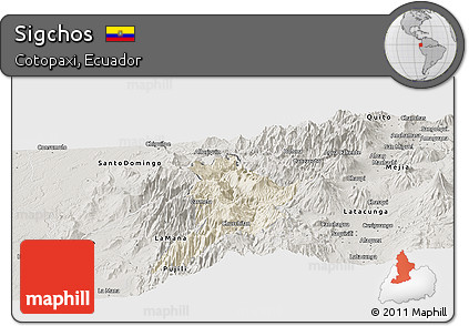 Shaded Relief Panoramic Map of Sigchos, semi-desaturated