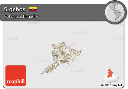 Shaded Relief Panoramic Map of Sigchos, single color outside