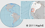 Gray Location Map of Machala, highlighted country, hill shading