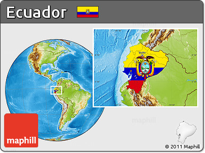 Flag Location Map of Ecuador, physical outside