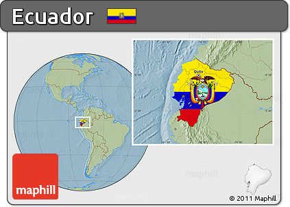 Flag Location Map of Ecuador, savanna style outside, hill shading outside
