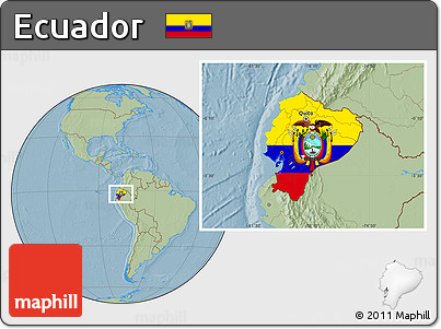 Flag Location Map of Ecuador, savanna style outside, hill shading outside