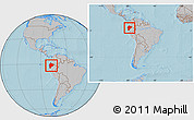 Gray Location Map of Ecuador, within the entire continent, hill shading