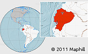 Gray Location Map of Ecuador, highlighted continent, hill shading