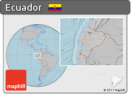 Gray Location Map of Ecuador, hill shading outside