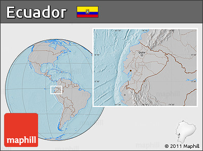 Gray Location Map of Ecuador, hill shading outside