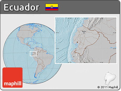 Gray Location Map of Ecuador, hill shading outside