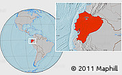 Gray Location Map of Ecuador, hill shading