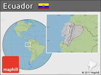 Gray Location Map of Ecuador, savanna style outside, hill shading inside