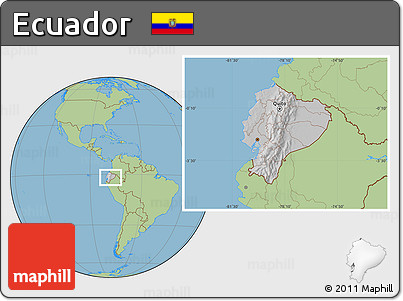 Gray Location Map of Ecuador, savanna style outside, hill shading inside