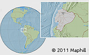 Gray Location Map of Ecuador, savanna style outside, hill shading outside