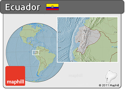 Gray Location Map of Ecuador, savanna style outside, hill shading