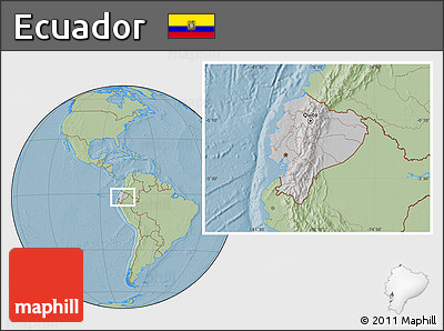 Gray Location Map of Ecuador, savanna style outside, hill shading