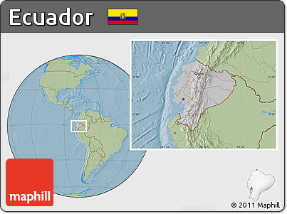 Gray Location Map of Ecuador, savanna style outside, hill shading