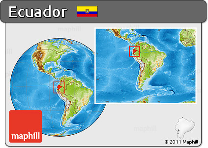 Physical Location Map of Ecuador, within the entire continent