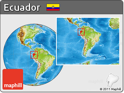 Physical Location Map of Ecuador, within the entire continent