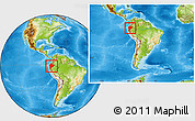 Physical Location Map of Ecuador, within the entire continent
