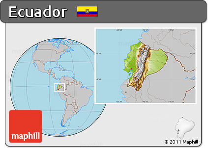 Physical Location Map of Ecuador, gray outside