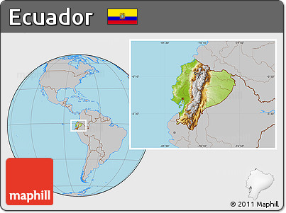 Physical Location Map of Ecuador, gray outside