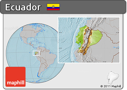 Physical Location Map of Ecuador, gray outside, hill shading