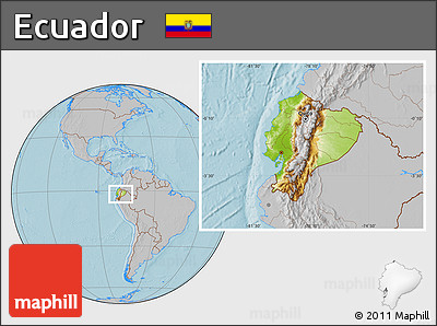 Physical Location Map of Ecuador, gray outside, hill shading
