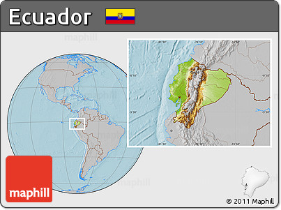 Physical Location Map of Ecuador, gray outside, hill shading