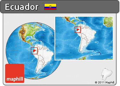 Physical Location Map of Ecuador, highlighted continent, within the entire continent
