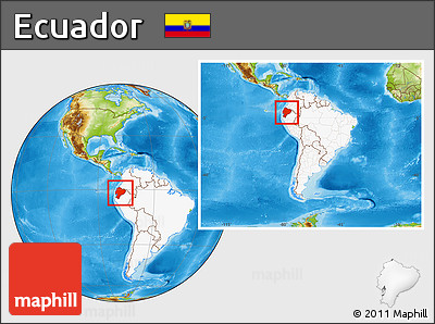 Physical Location Map of Ecuador, highlighted continent, within the entire continent