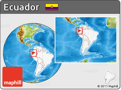 Physical Location Map of Ecuador, highlighted continent, within the entire continent