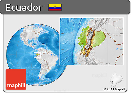 Physical Location Map of Ecuador, lighten, desaturated, land only