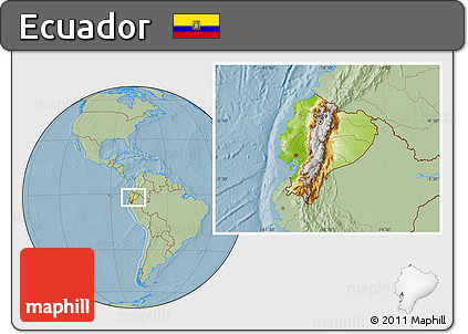Physical Location Map of Ecuador, savanna style outside, hill shading