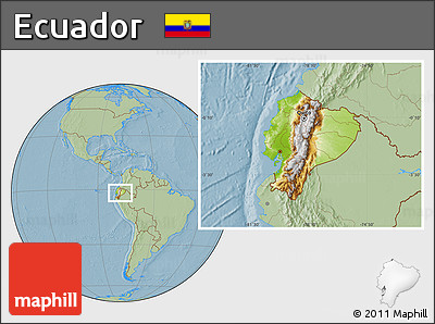 Physical Location Map of Ecuador, savanna style outside, hill shading
