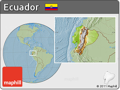 Physical Location Map of Ecuador, savanna style outside, hill shading