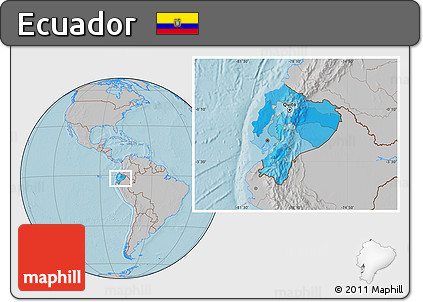 Political Location Map of Ecuador, gray outside, hill shading