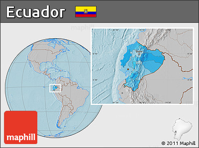 Political Location Map of Ecuador, gray outside, hill shading