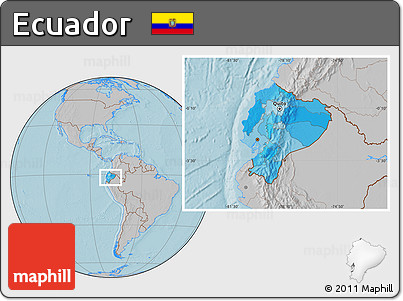 Political Location Map of Ecuador, gray outside, hill shading