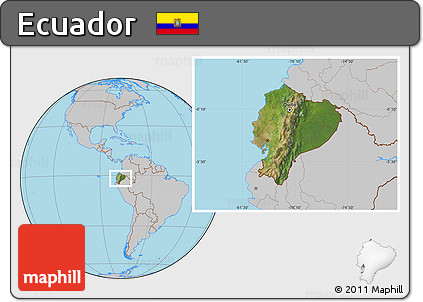 Satellite Location Map of Ecuador, gray outside